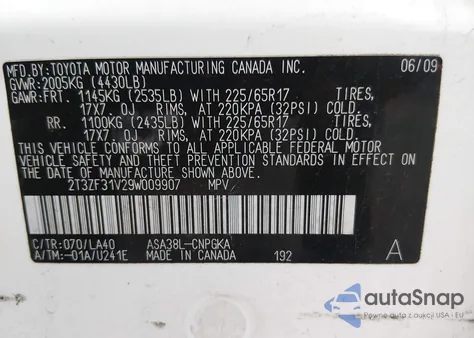 2009 Toyota Rav4 Limited из США, поврежденный, VIN 2T3ZF31V29W009907